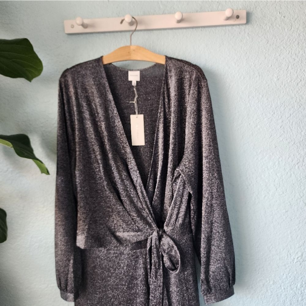 PLEIONE Metallic faux wrap midi dress - Picture 2 of 16